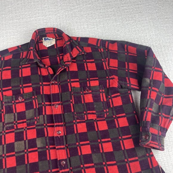 Vintage Champion Flannel Shirt Mens Size 15 1/2 Red 1970 Distressed Plaid (Read - Picture 2 of 16
